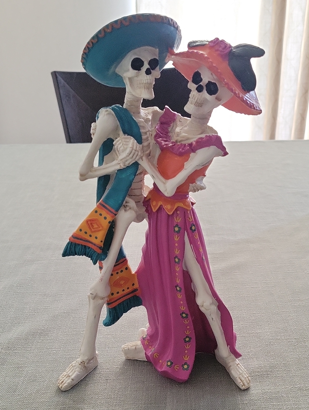 Ashland Teal & Pink Dancing Skeleton Couple Figurine